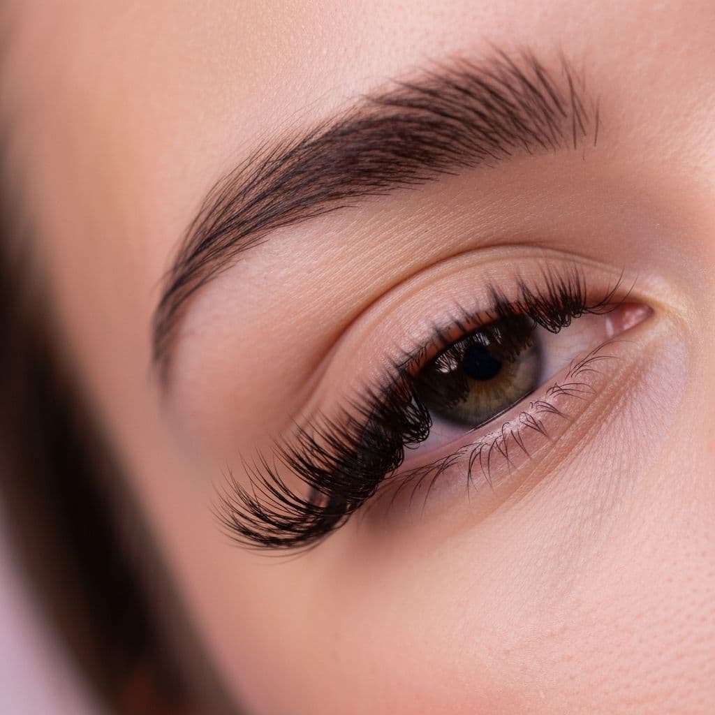 Close-up of soft eyelash extensions applied at LeahLASH